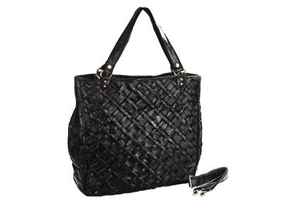 China Custom Ladies Black Leather Shoulder Bag with Patchwork Design for sale