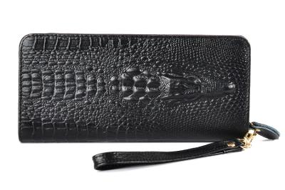 China Black Pebbled Leather Long Wristlet Wallet Signature Crocodile for sale