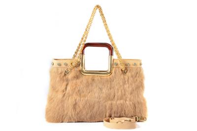 China Genuine Soft Rabbit Fur Hand Bag with Pebbled Leather Chain Strap for sale