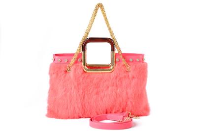 China Pink Rabbit Fur Lady Fashion Bags zipper pocket Inside for Women for sale