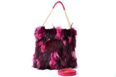 China Pebble Leather Ladies Hobo / Purple and Rose Genuine Fox Fur Bag for sale