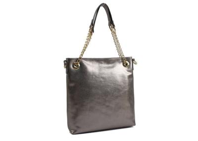 China Metallic Grey Ladies Leather Shoulder Bags Big Chain Handle Middle Leather Tab for sale