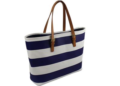 China Striped Blue Saffiano Leather Shoulder Bag , Spring Top-zip Lady Tote Bag for sale