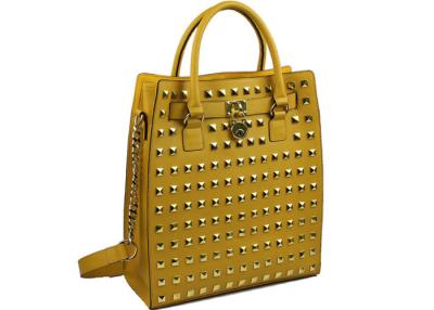 China Large Saffiano Womens Leather Tote Bags with Pyramid Studs for sale