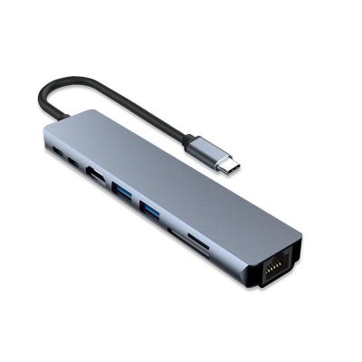 China Aluminum alloy factory hot sale 8in1 usb c docking station TYPE C hub with HDTV SD TF PD USB3.0 5Gbps for sale