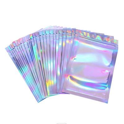 China Custom Moisture Proof With Logo Zipock Resealable Smell Proof Small Plastic Edible Foil Mylar Food Packaging Hologram Bags for sale