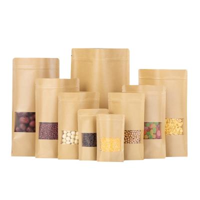 China Barrier DeLuTe China Factory Customized Clear Window Kraft Paper Bag Vertical Resealable Plastic Pouch for sale