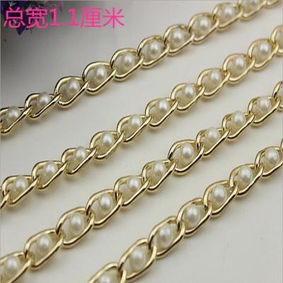 China Elegant customized handbag white pearl decorative light gold 11 mm women bag chain for sale