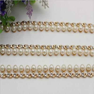 China Precise design high end pearl and diamond style light gold 90 mm length purse metal chains for sale