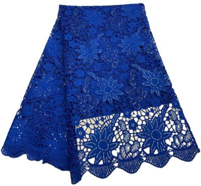 China Breathable Comfortable African Lace Fabric Water Soluble Nigeria Fabric Star Pattern With Sequin Beads Swiss Lace Ladies Skirt for sale