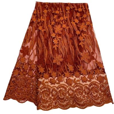 China Mesh Fabric With Sequin Beads Breathable Floral Pattern African Nigerian Lace Wedding Dress For Women for sale