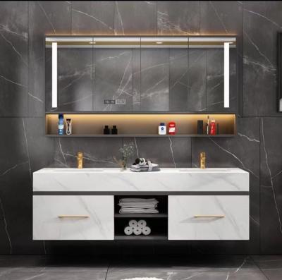 China Modern Customer Europe Style 304 Stainless Steel Mirror Bathroom Cabinet Vanity Light Smart for sale