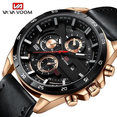 China New Full Calendar Men's Sports Watches Quartz Top Waterproof Super Low Price Calendar Leather Craft Simple Design Leather Watch Strap for sale