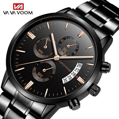 China Fashion Men's Business Fashion Watch Factory Direct Selling Simple Top Black Stainless Steel Full Calendar Waterproof Quartz Custom Watches for sale