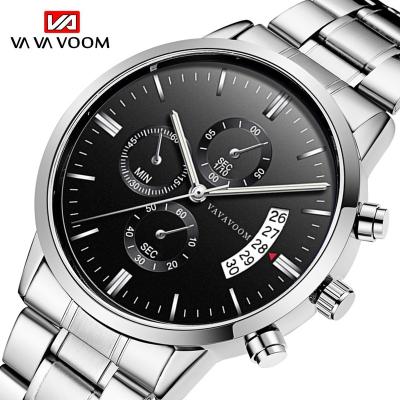 China Full Calendar Men Watch Simple Silvery Stainless Steel High Quality Calendar Business Fashion Dropshipping Waterproof Custom Quartz Watch for sale