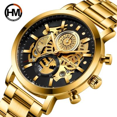 China Hannah Martin Wholesale Luxury Custom Stainless Full Steel Waterproof Design Calendar Chronograph Men Wrist Skeleton Quartz Watches Online for sale