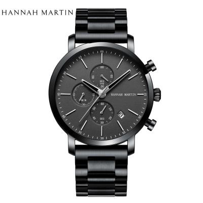 China High Quality Stainless Steel Multifunctional Band Simple Men's Simple Full Black Calendar Business Calendar Japanese Movement for sale