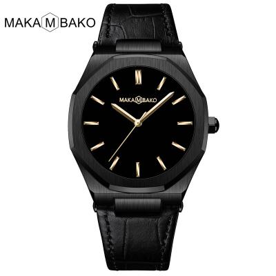 China Hot Sale Rose Gold Custom Waterproof Genuine Quartz Water Resistant OEM Ready Made Luxury Private Label Men's Matte Black Leather Watch for sale