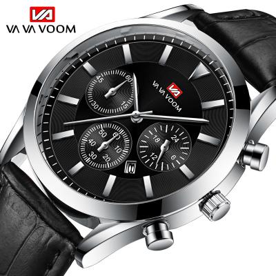 China Brand Logo OEM Calendar Business Leather Steel Chronograph Fashion Men's Quartz Working Luxury Watch Waterproof Dial Full Sub Design Custom for sale