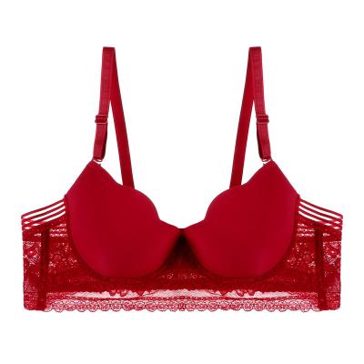 China QUICK DRY Wavy White Low Price Hot Red Girl's Edge Lace Up Mesh Back Padded Bra Ladies Push Up Bras For Female for sale