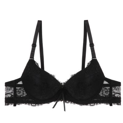 China Factory Direct Sale Breathable QUICK DRY Lolita Style Push Up Spandex Underwire B Cup Lace Bow Black Bar For Girl for sale