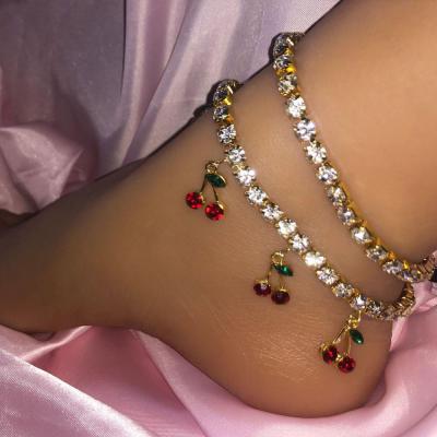 China Cherry Anklets Pendant Jewelry CLASSIC CZ Diamond Cuban Link Anklet for Women BHAP065 for sale