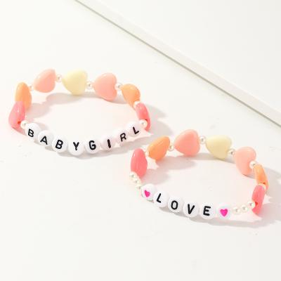 China Bbay Friendship Bbay Kids Plastic Anklets Pink Cute Letters Beads Kids Anklets Bracelet BHAP057 for sale