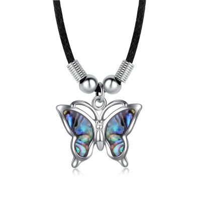 China Fashion Romantic Charm Pendant Necklace With Butterfly Leather Abalone Shell Necklace CLNN124 for sale