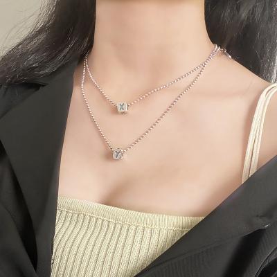 China Sterling Silver Cube Beads TRENDY A to Z Initial Name Letter Necklace BHNP095 for sale