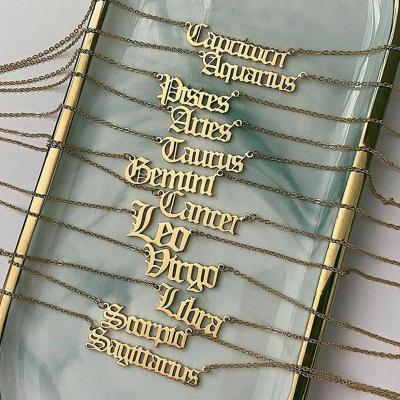 China 2020 New Design Fashion Jewelry Letter Necklace Stainless Steel Custom Gold Plated Zodiac Sign Pendant Necklace BHNP001 for sale