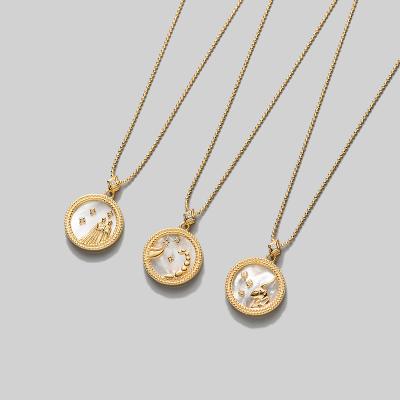 China High Quality Romantic S925 Sterling Silver Natrual Oysters Gold Shell Zodiac Necklace For Women BHNP056 for sale