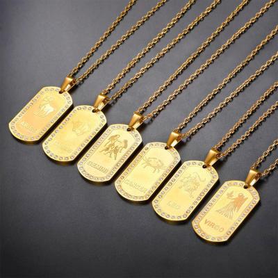 China Wholesale Custom Luxury Hiphop Horoscope Gold Plated ZC Zodiac Necklace For Men Taurus Signs Dog Tags Pendant BHNP057 for sale