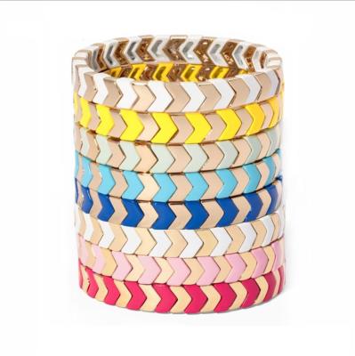 China Rainbow Enamel Bangle Bracelet Bangle Colorful Gold Plated Rainbow Stretch Tile Bracelet Sets Bulk Enamel Cuff Bracelet for sale