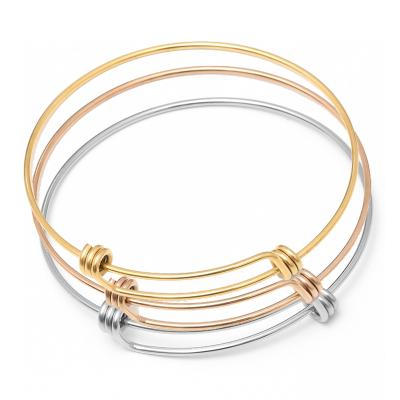 China CLASSIC Silver Charm Bangle Bracelet Rose Gold Plated Stainless Steel Expandable Expandable Adjustable Women Wire Bracelet BHBP015 for sale