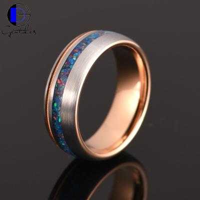 China New CLASSIC Running Inlay Opal Rose Gold Couple Ring Jewelry Tungsten Wedding Bands for sale