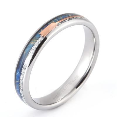 China Fashion Gentdes Jewelry 4mm Ready To Ship Meteorite Tungsten Artificial Blue Wooden Men's Rings for sale