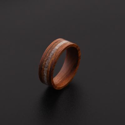 China Custom Gentdes & Antler Inlay CLASSIC Jewelery Dome Whiskey Wood Iron Wood Ring for sale