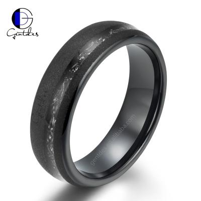 China Gentdes Jewelry 6mm Black Tungsten Ring Crushed Meteorite Inlay Women CLASSIC Ring for sale