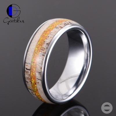 China Gentdes Jewelry Deer Antler CLASSIC Men Ring Tungsten Crushed Opal Ring Inlay for sale