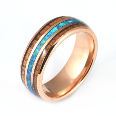 China CLASSIC jewelry Opal And Wood Venner Inlay blue Rose Gold Tungsten Wedding Rings from Gentdes for sale