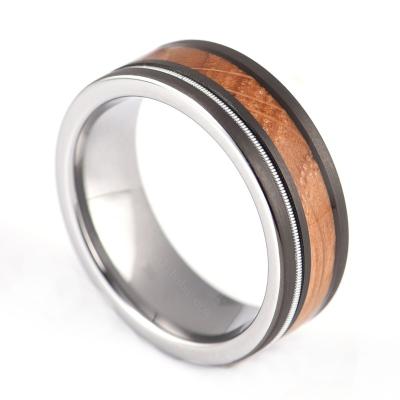 China New Gentdes CLASSIC jewelry style men's whiskey wood and guitar inlay tungsten ring for sale