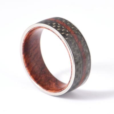 China CLASSIC Custom Jewelry Rosewood Carbon Fiber Titanium Gentdes Mens Ring for sale