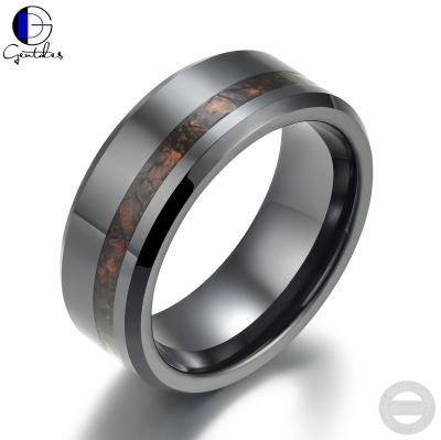 China CLASSIC Custom Ceramic Ring Inlay Dinosaur Bone Wedding Engagement Men Bands for sale