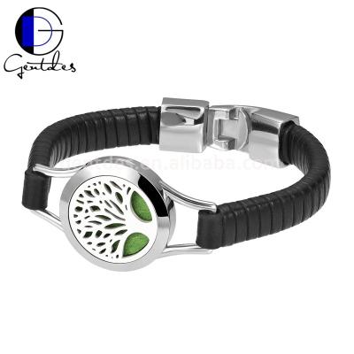 China CLASSIC Custom Jewelry Gentdes Stainless Steel Mens Real Leather Bracelet Metal Beads for sale