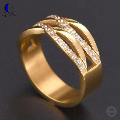 China Gentdes CLASSIC Jewelry CZ Inlay Womens Stainless Steel Gold Wedding Ring for sale