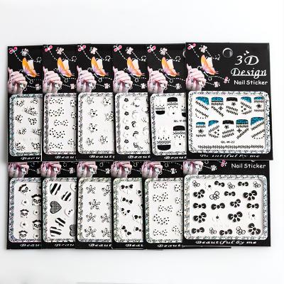 China Other Cute Ychon 3.5*2.6 THUMB 3 D Nail Stickers Bow Nails With Black And White Heart Relief Nail Stickers for sale