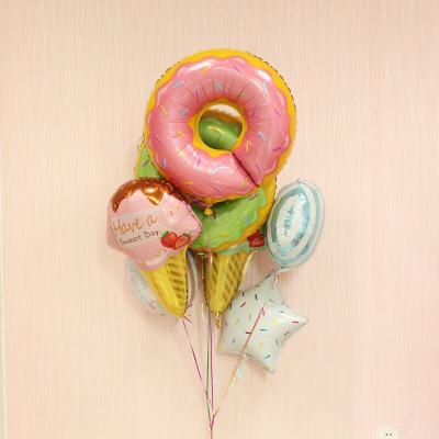 China Festival Decoration Ychon Donuts Foil Balloons Striped Foil Balloon Decorated Birthday Balloons for sale