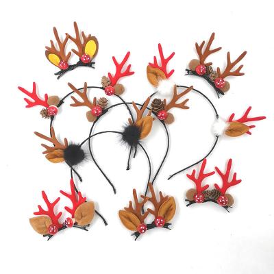 China Party Decration Ychon Flocking Cute Antler Headband Christmas Mushroom Fawn Hair Ball Headband Holiday Decoration for sale