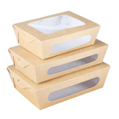 China Pet Recyclable Disposable High-grade Window Paper Packing Box Transparent Clear Window Salad Fruit and Vegetable Lunch Box Takeout Box for sale