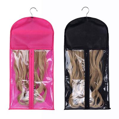 China Customized Professional Collapsible Portable Waterproof Dustproof Dustproof Bag Folding PVC Wig Cover Bag Wigs Storage With Wig Clip for sale